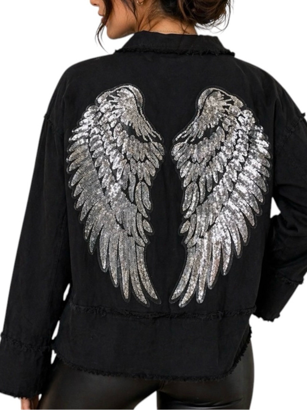 Giocam Black Sequin Angel Wings Jacket L NWT Y2K Boho Western Moto